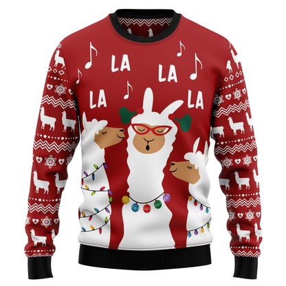 La La La Llama Ugly Christmas Sweater, Funny Llama Singing Christmas Red Ugly Sweater, Llama All-over Print Xmas Crewneck Knitted Ugly Sweater