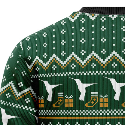 Christmas Hummingbird Family Ugly Christmas Sweater, Santa Hummingbirds Christmas Ugly Sweater, Hummingbird Aop Crewneck Knitted Ugly Sweater