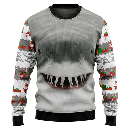 Shark 3d Printed Ugly Christmas Sweater, Jaws Shark All-over Print Christmas Ugly Sweater, 3d Shark Christmas Crewneck Knitted Ugly Sweater