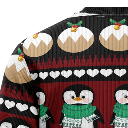 Penguin Group With Reindeer Ugly Christmas Sweater, Penguin Seamless Pattern Christmas Ugly Sweater, Penguin Lover Crewneck Knitted Ugly Sweater