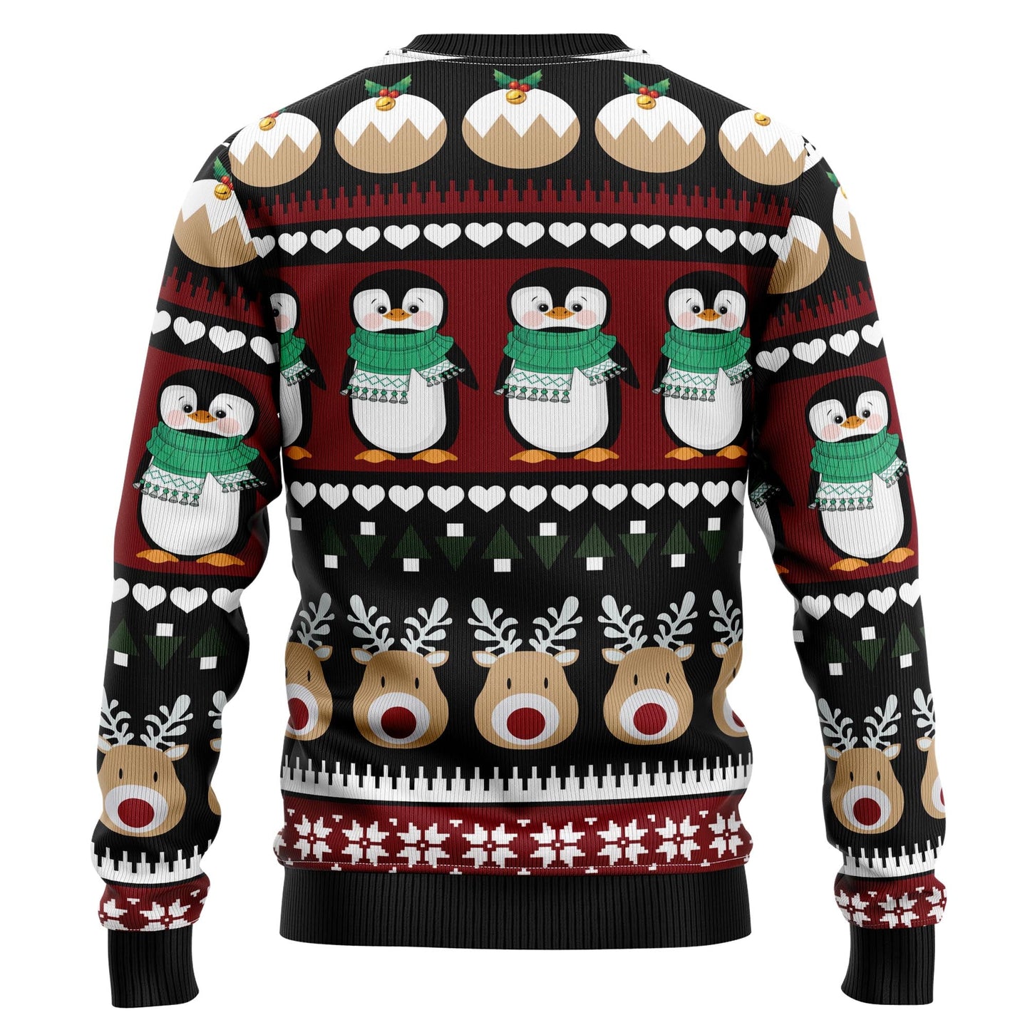 Penguin Group With Reindeer Ugly Christmas Sweater, Penguin Seamless Pattern Christmas Ugly Sweater, Penguin Lover Crewneck Knitted Ugly Sweater