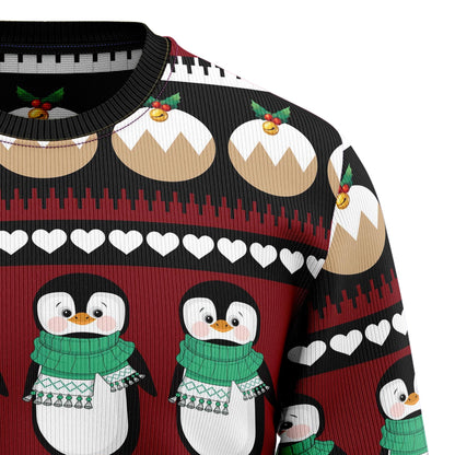 Penguin Group With Reindeer Ugly Christmas Sweater, Penguin Seamless Pattern Christmas Ugly Sweater, Penguin Lover Crewneck Knitted Ugly Sweater