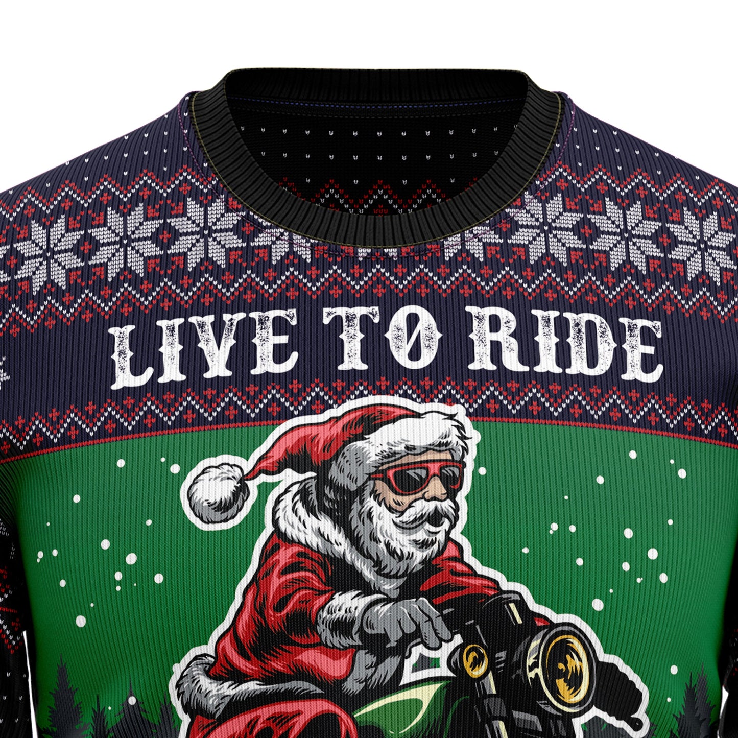 Santa Riding Motor Live To Ride Ugly Christmas Sweater, Motorcycle Santa Claus Xmas Ugly Sweater, Santa Biker Xmas Crewneck Knitted Ugly Sweater