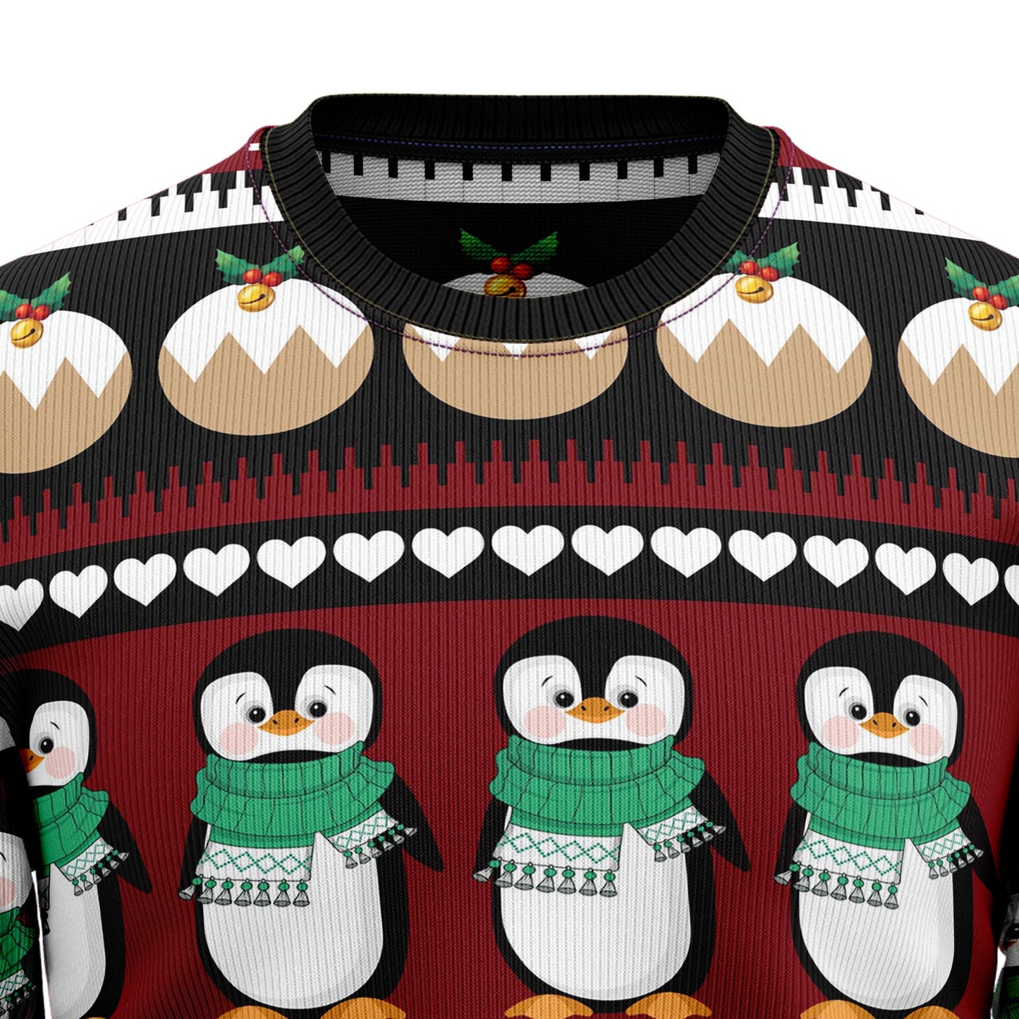 Penguin Group With Reindeer Ugly Christmas Sweater, Penguin Seamless Pattern Christmas Ugly Sweater, Penguin Lover Crewneck Knitted Ugly Sweater