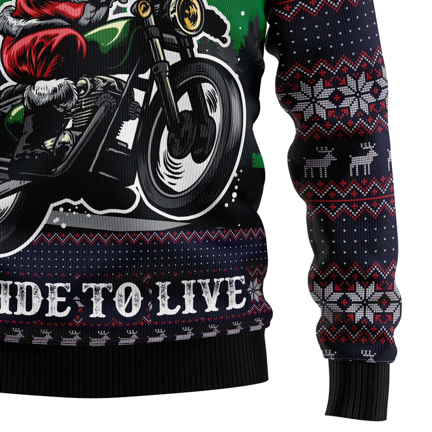 Santa Riding Motor Live To Ride Ugly Christmas Sweater, Motorcycle Santa Claus Xmas Ugly Sweater, Santa Biker Xmas Crewneck Knitted Ugly Sweater