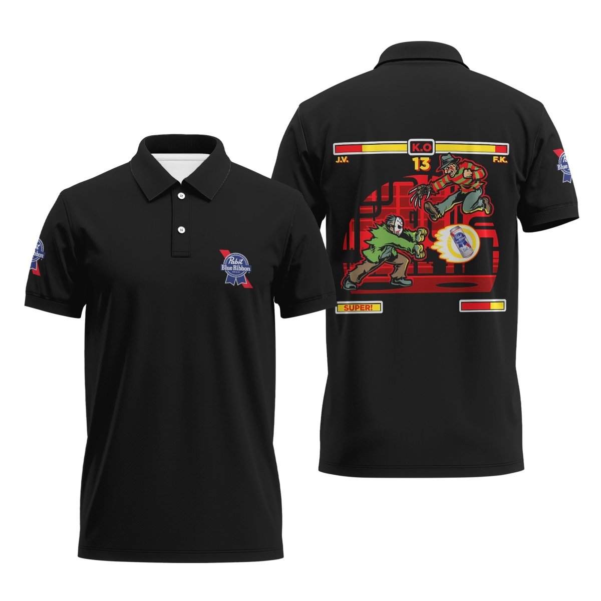 Pabst Blue Ribbon Halloween Arcade Game Golf Polo Shirt, Pabst Blue Ribbon Arcade Game All Black Polo Shirt, Pabst Blue Ribbon Men's Polo Shirts