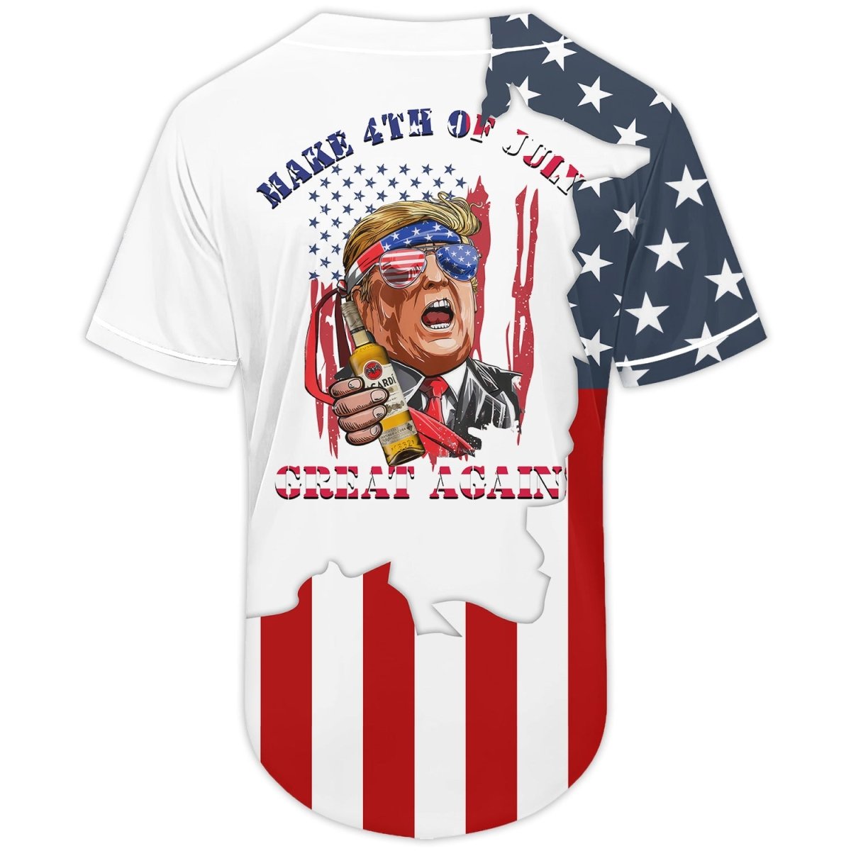 Custom Bacardi Rum Donald Trump Us Flag Baseball Jersey, Trump With Bacardi Rum White Baseball Jersey, Bacardi Rum 4th Of July Baseball Jersey