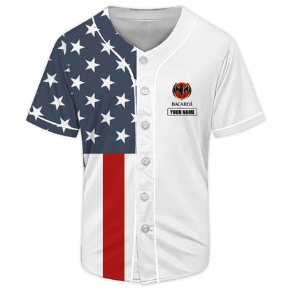 Custom Bacardi Rum Donald Trump Us Flag Baseball Jersey, Trump With Bacardi Rum White Baseball Jersey, Bacardi Rum 4th Of July Baseball Jersey
