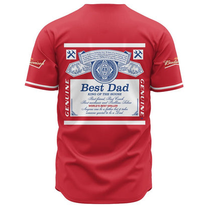 Personalized Budweiser Best Dad Baseball Jersey Shirts, Budweiser Beer Red Baseball Jersey, Red Budweiser Beer Unisex Baseball Jersey Shirts