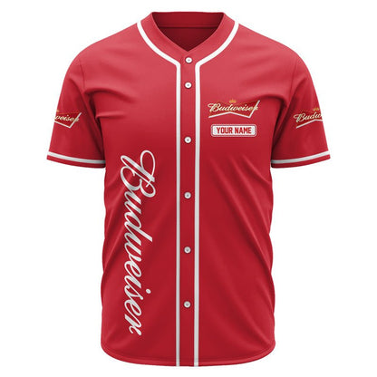 Personalized Budweiser Best Dad Baseball Jersey Shirts, Budweiser Beer Red Baseball Jersey, Red Budweiser Beer Unisex Baseball Jersey Shirts