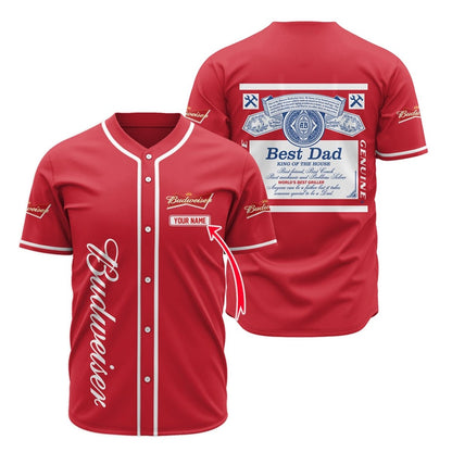 Personalized Budweiser Best Dad Baseball Jersey Shirts, Budweiser Beer Red Baseball Jersey, Red Budweiser Beer Unisex Baseball Jersey Shirts