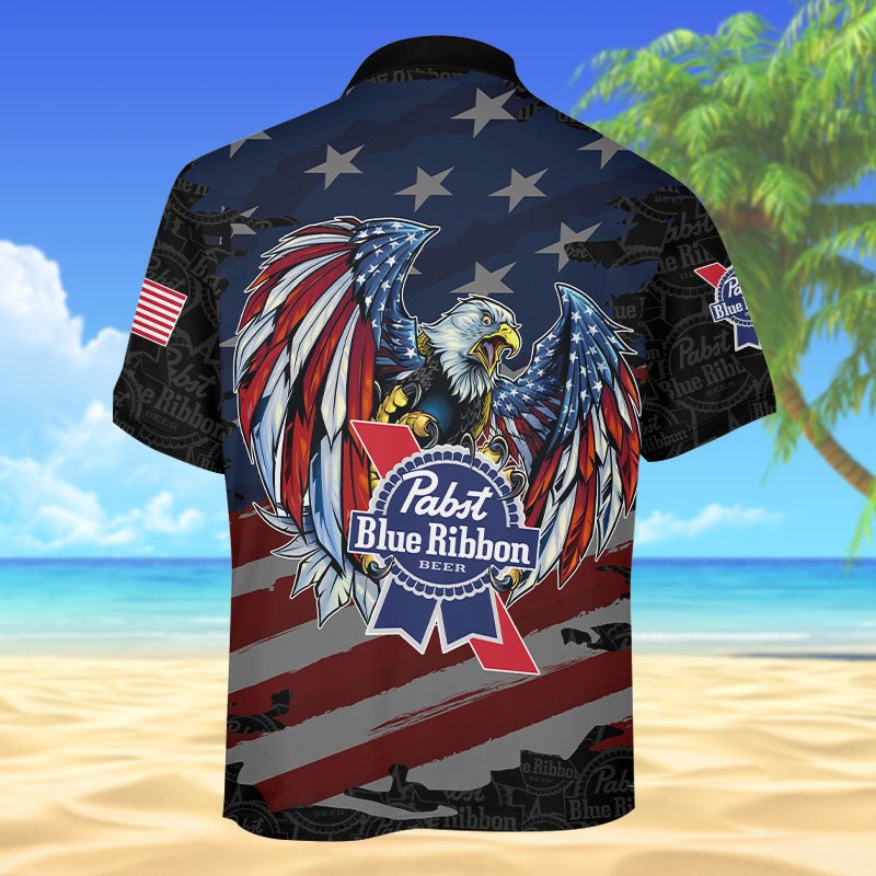 Personalized Pabst Blue Ribbon Freedom Eagle Polo Shirt, Pabst Blue Ribbon American Flag Golf Polo Shirt, Pabst Blue Ribbon 3d Men's Polo Shirt