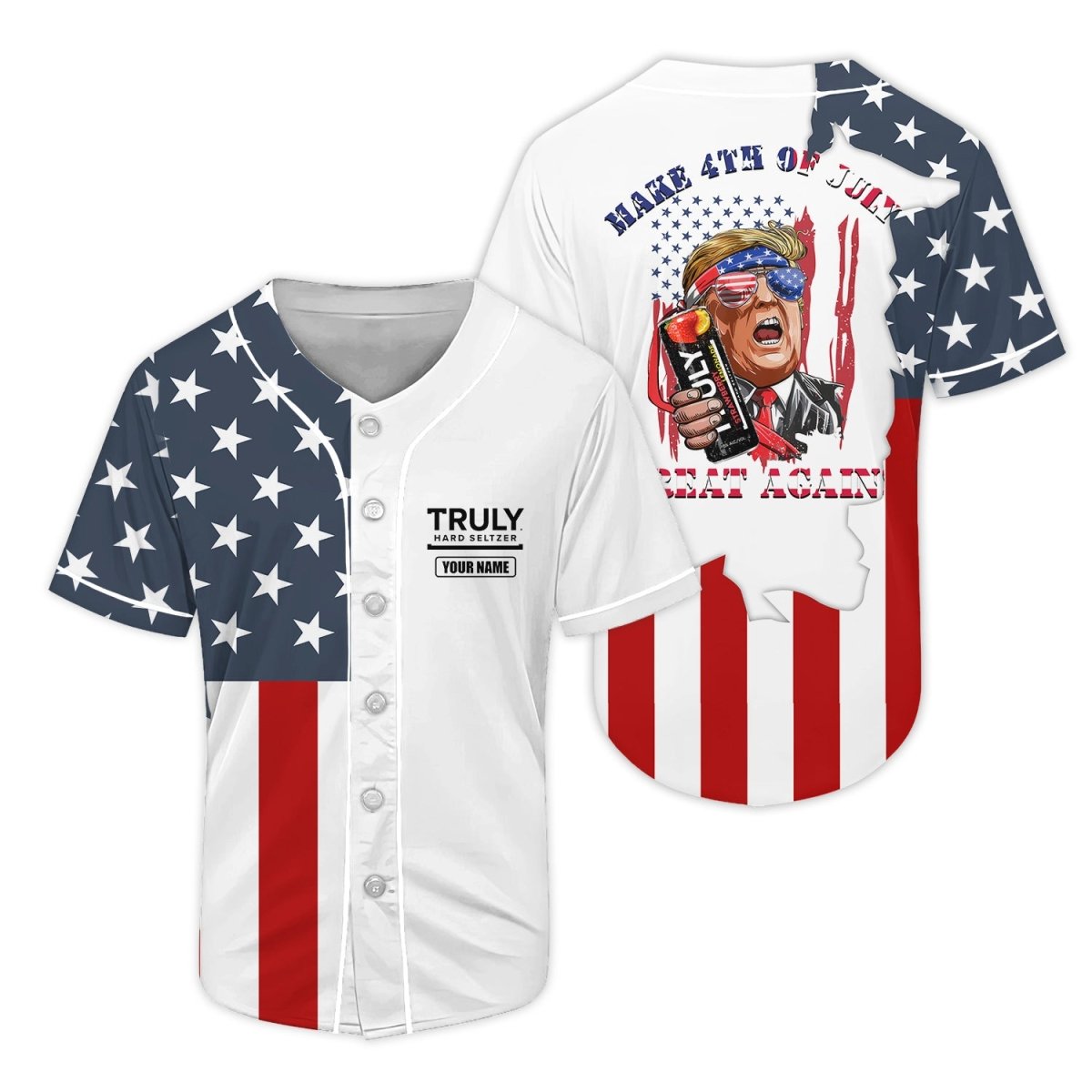 Custom Truly Hart Seltzer Donald Trump Us Flag Baseball Jersey,truly Hart Seltzer Baseball Jersey, Truly Hart Seltzer 4th Of July Baseball Jersey