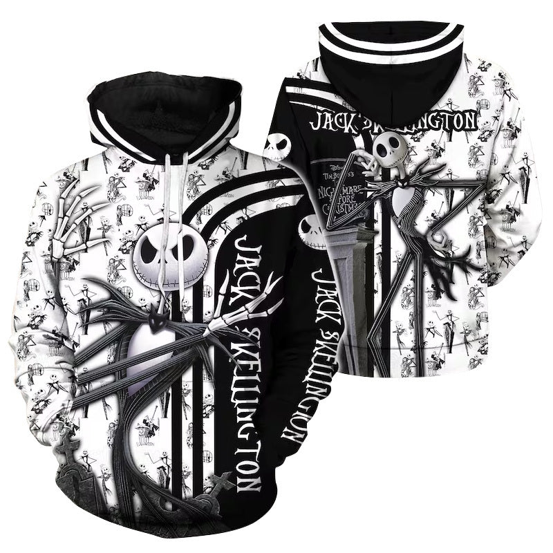Jack Skellington Black White 3d Hoodie Zip Hoodie, Jack Skellington Pullover Hooded Sweatshirt, Nightmare Jack Skellington All Over Print Hoodies