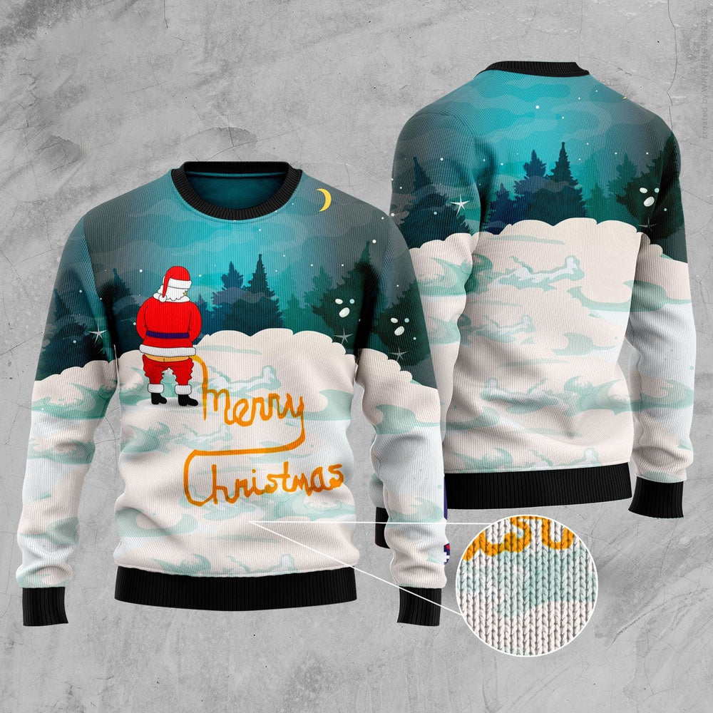 Naughty Santa Merry Christmas Ugly Christmas Sweater, Funny Santa Claus Christmas Ugly Sweater, Funny Christmas Crewneck Knitted Ugly Sweater