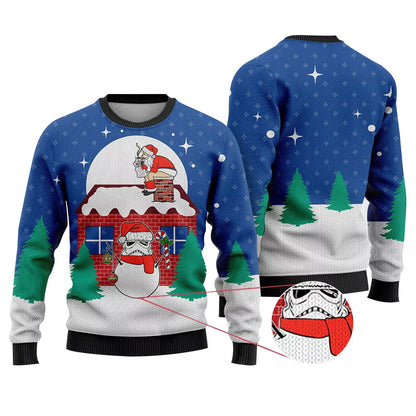 Funny Stormtrooper Snowman Ugly Christmas Sweater, Naughty Santa Christmas Ugly Sweater, Funny Star Wars Christmas Crewneck Knitted Ugly Sweater