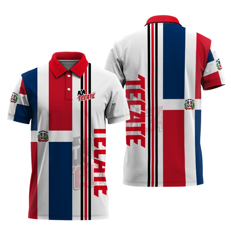 Tecate Logo Dominican Republic Flag Polo Shirt, Dominican Republic Flag Tecate Logo Polo Shirt, Tecate Beer Logo Dominican Flag Men's Polo Shirt
