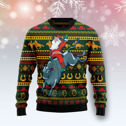 Amazing Cowboy Santa Claus Ugly Christmas Sweater, Rodeo Santa Cowboy All-over Printed Ugly Sweater, Cowboy Pattern Crewneck Knitted Ugly Sweater