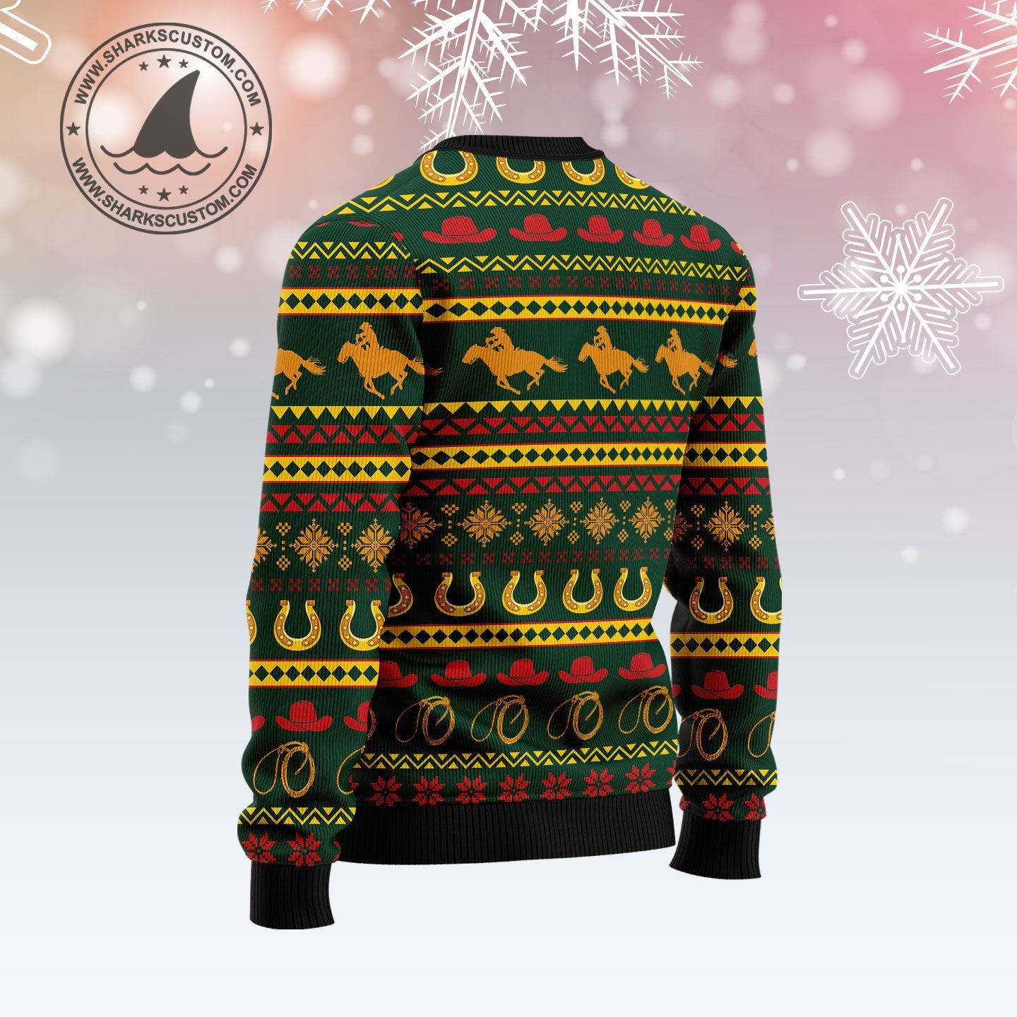 Amazing Cowboy Santa Claus Ugly Christmas Sweater, Rodeo Santa Cowboy All-over Printed Ugly Sweater, Cowboy Pattern Crewneck Knitted Ugly Sweater