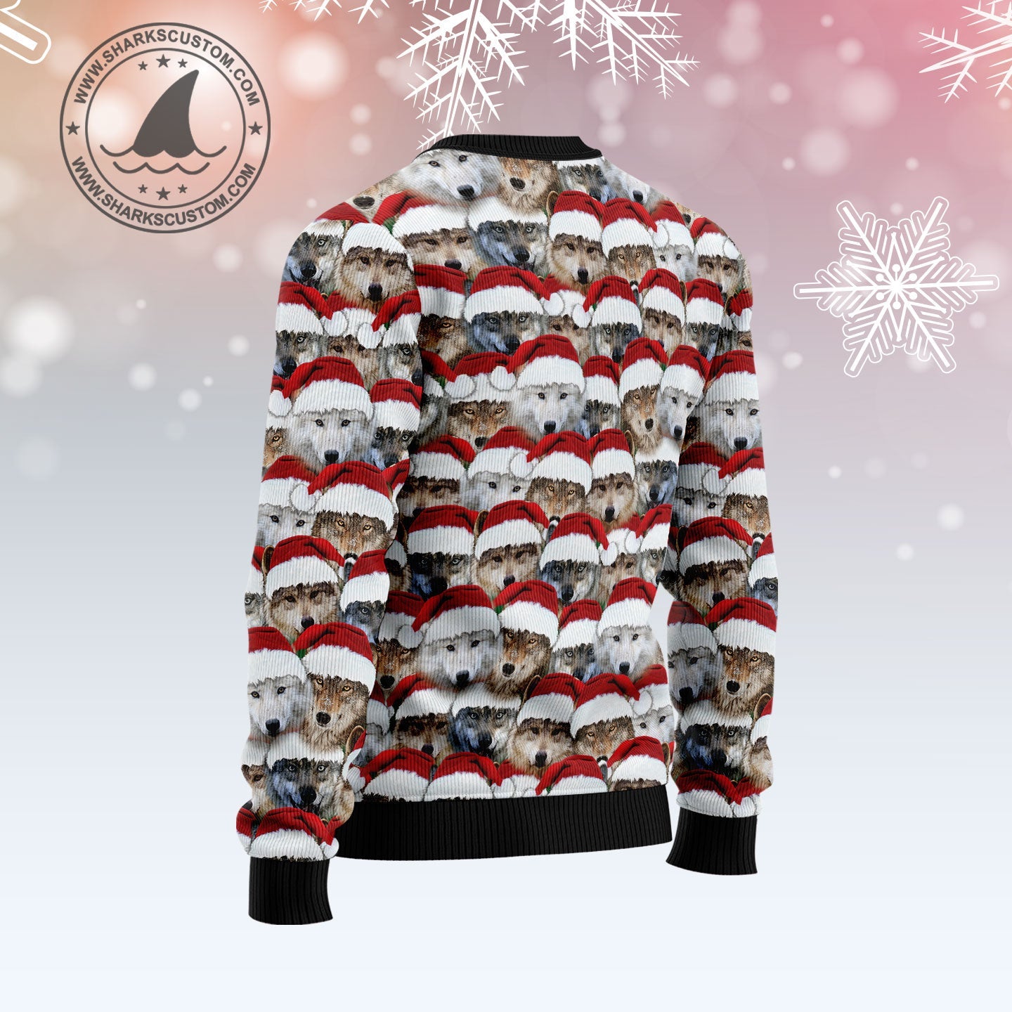 Santa Wolf 3d All-over Printed Ugly Christmas Sweater, Group Of Wolves Santa Hat Christmas Ugly Sweater, Wolf Lover Crewneck Knitted Ugly Sweater