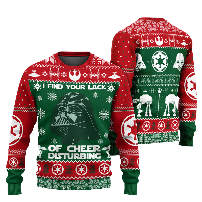 Darth Vader Find Lack Of Cheer Disturbing Ugly Christmas Sweater, Star Wars Darth Vader Xmas Ugly Sweater,star Wars Xmas Crewneck Knitted Sweater