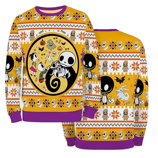 Jack And Friends Nightmare Before Christmas Ugly Sweater, Nightmare Jack Skellington Ugly Xmas Sweater, Jack Skellington Crewneck Knitted Sweater