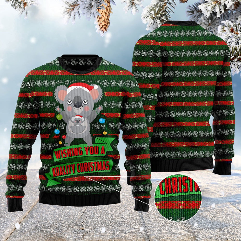 Wishing You A Koality Christmas Ugly Christmas Sweater, Santa Koala Snowflakes All Over Printed Ugly Sweater, Koala Xmas Knitted Ugly Sweater