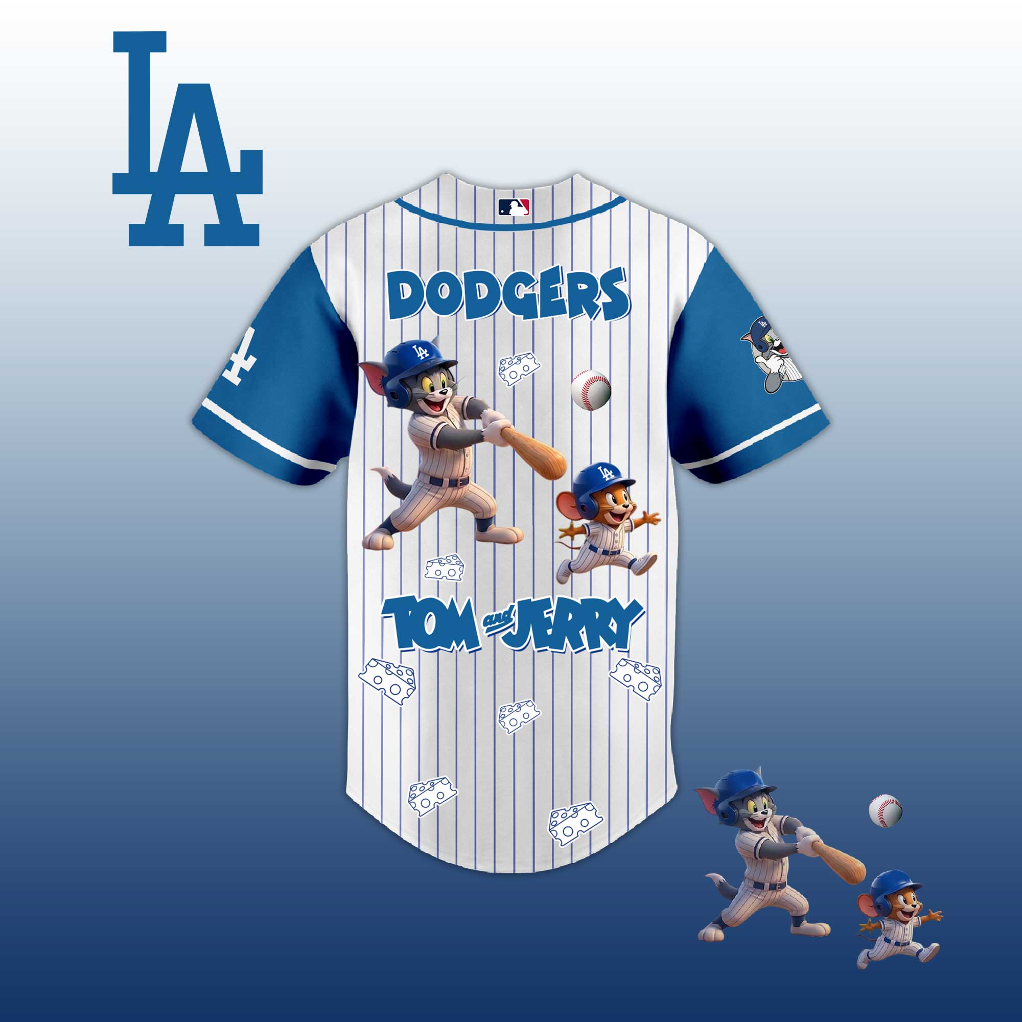 Baseball Jersey L.A Dodgers Tom & Jerry Style – Cute Cartoon Fan Gift Shirt.