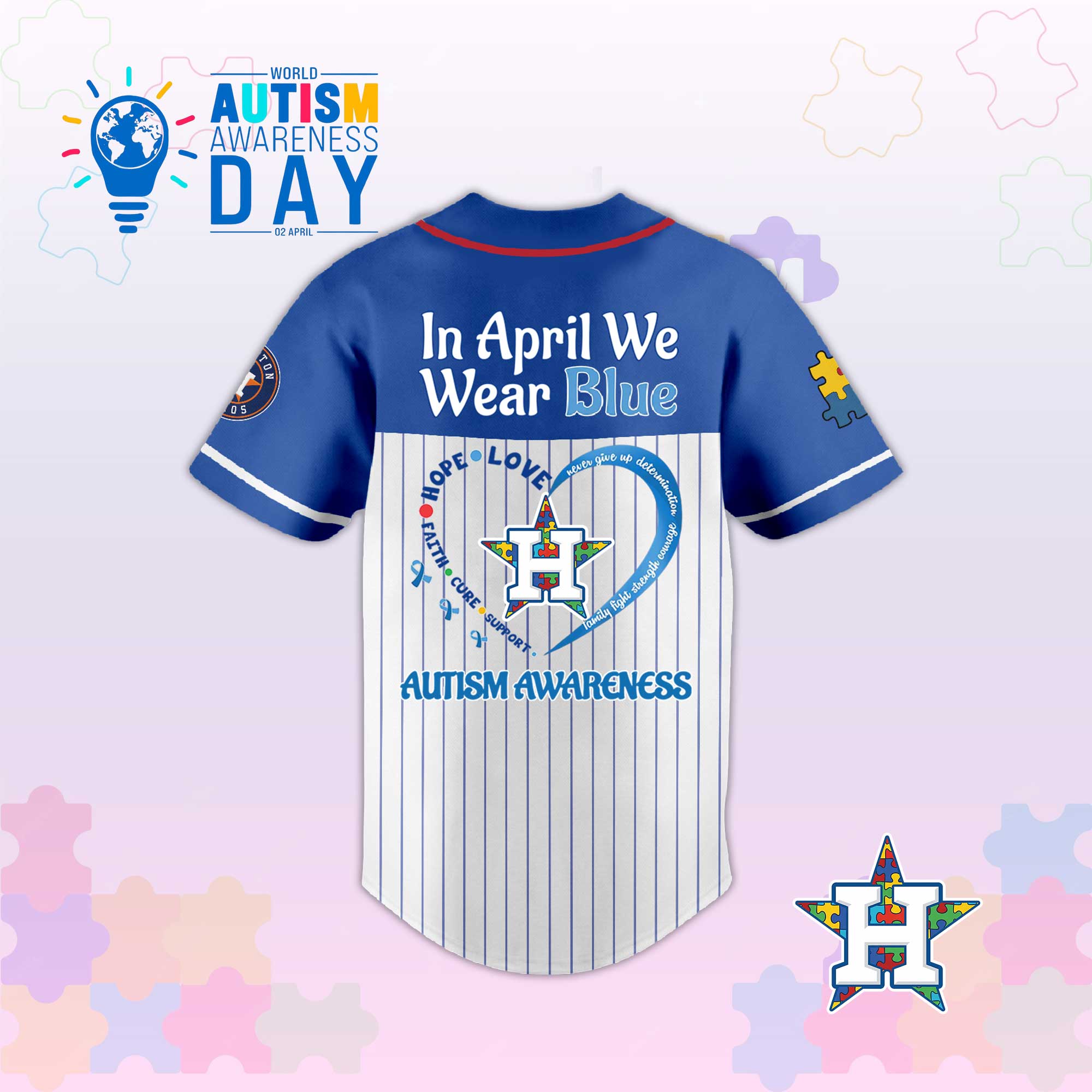 H Astros In April We Wear Blue Autism Baseball Jersey.