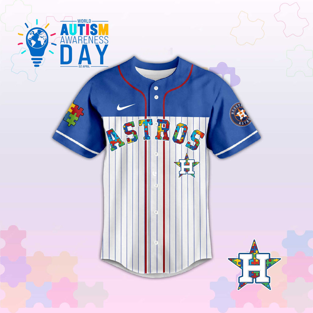 H Astros In April We Wear Blue Autism Baseball Jersey.