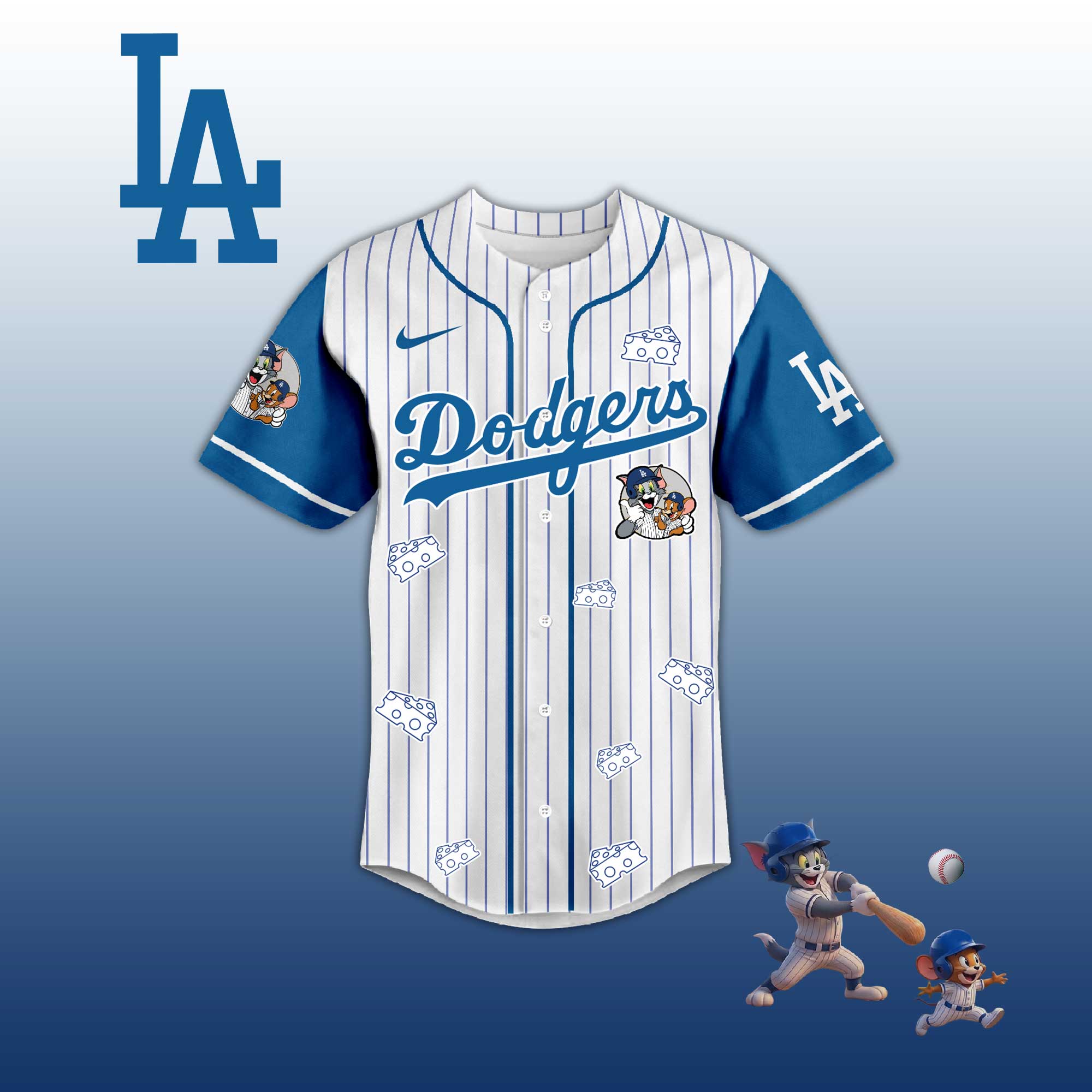 Baseball Jersey L.A Dodgers Tom & Jerry Style – Cute Cartoon Fan Gift Shirt.
