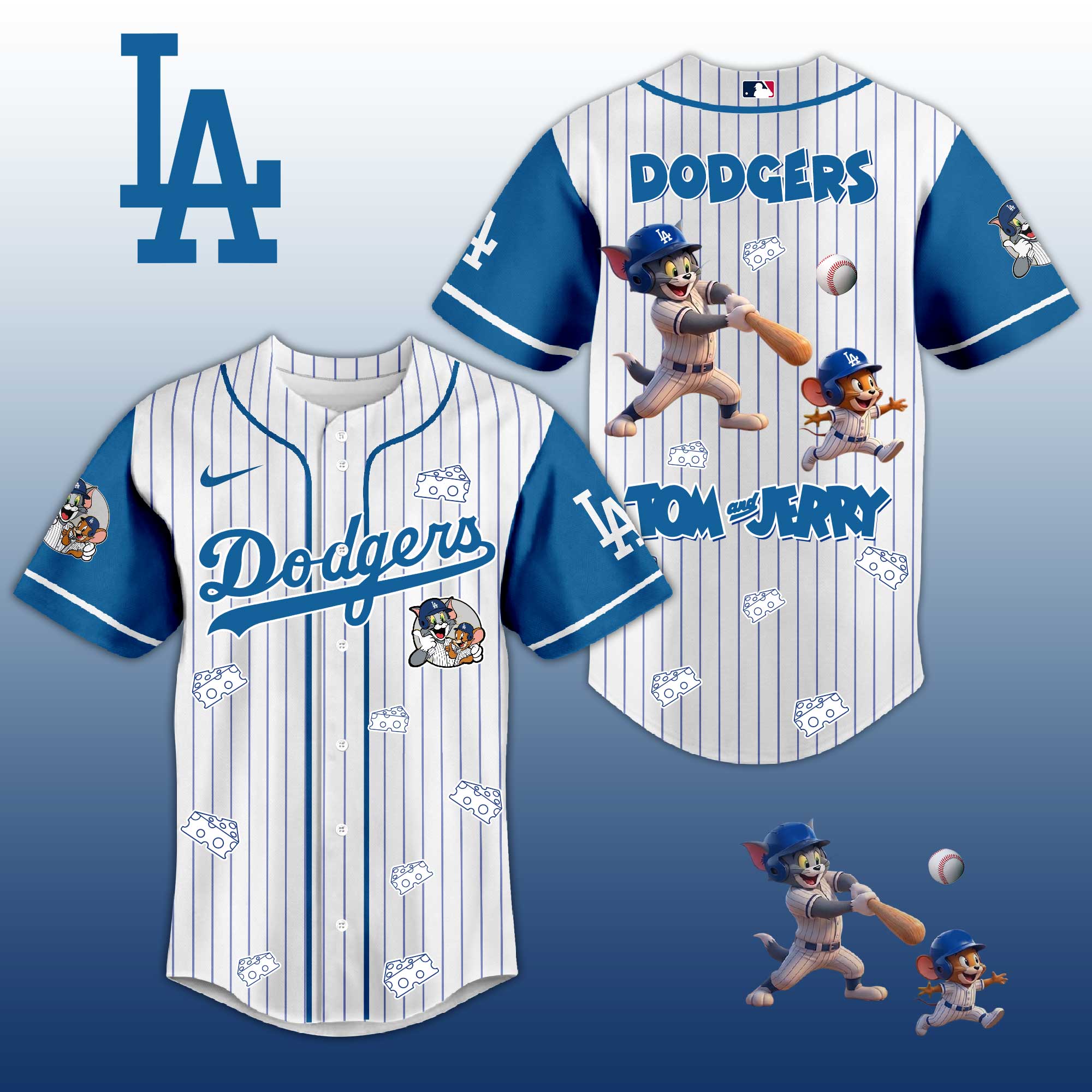 Baseball Jersey L.A Dodgers Tom & Jerry Style – Cute Cartoon Fan Gift Shirt.