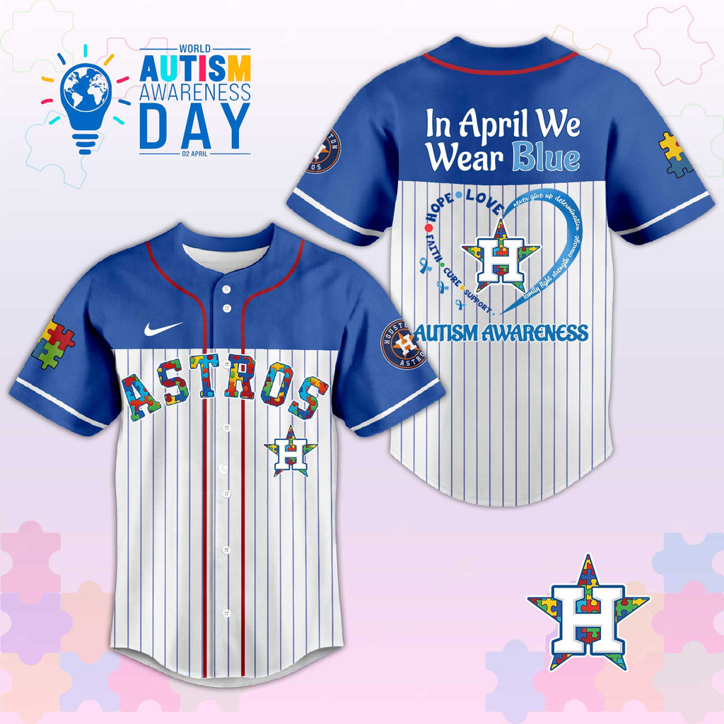 H Astros In April We Wear Blue Autism Baseball Jersey.