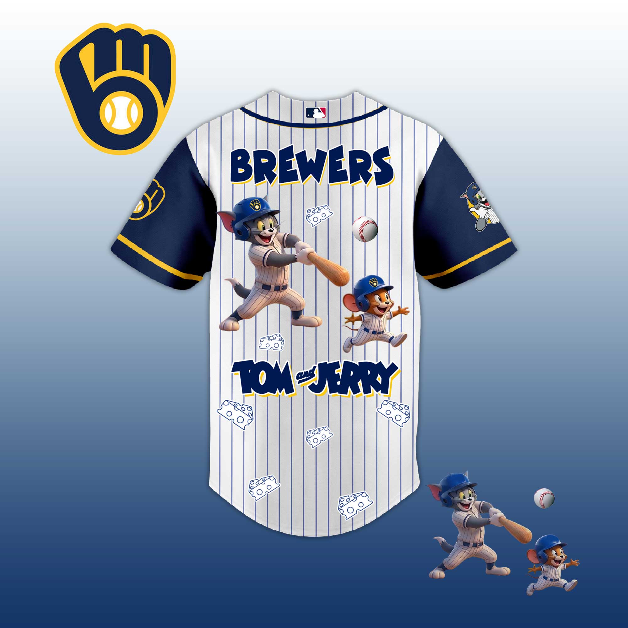 Baseball Jersey M.Brewers Tom & Jerry Style – Cute Cartoon Fan Gift Shirt.