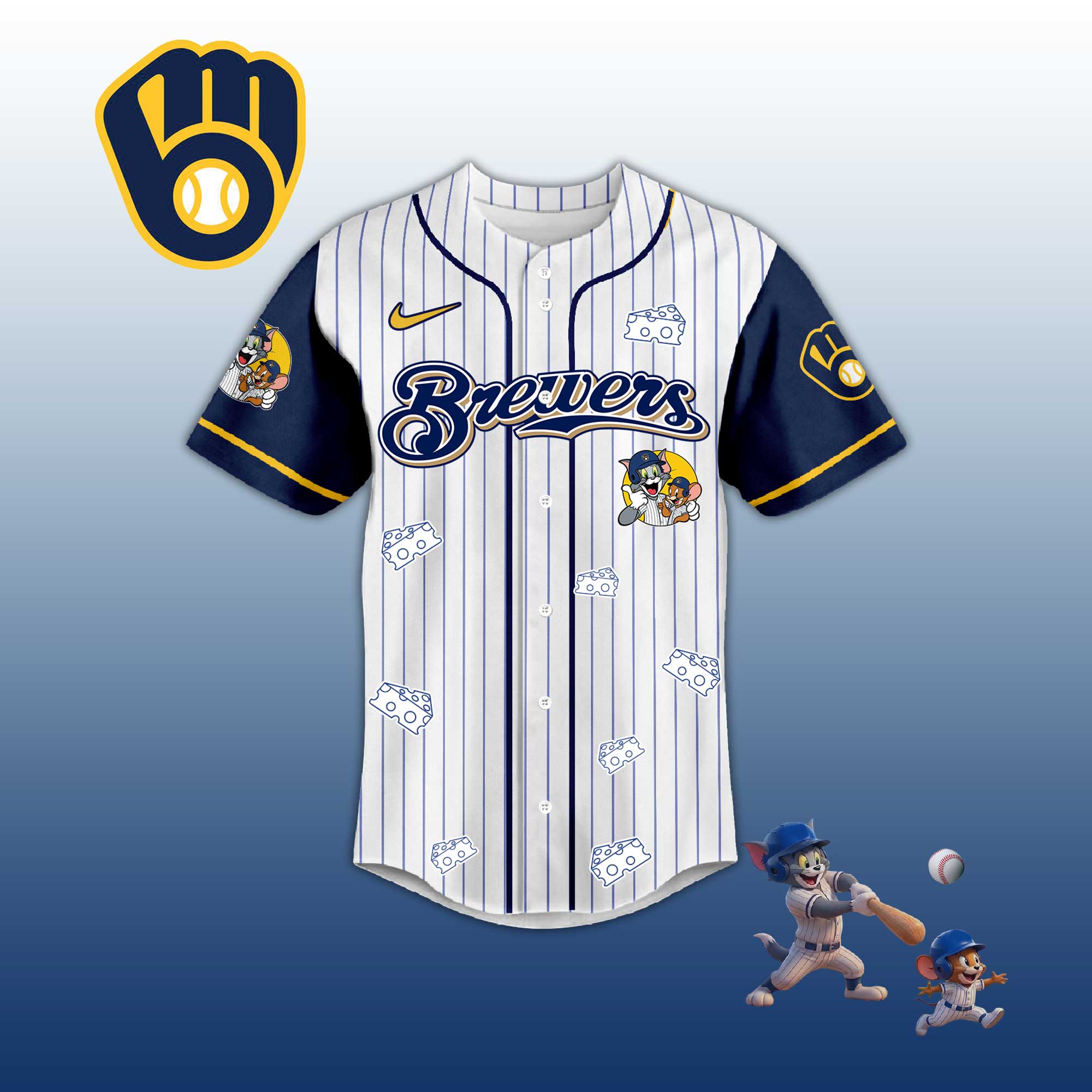 Baseball Jersey M.Brewers Tom & Jerry Style – Cute Cartoon Fan Gift Shirt.