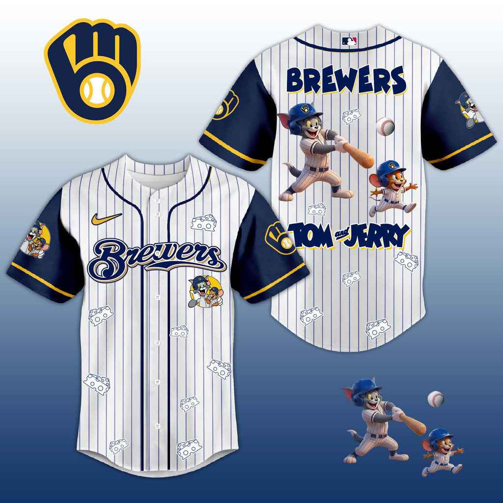 Baseball Jersey M.Brewers Tom & Jerry Style – Cute Cartoon Fan Gift Shirt.