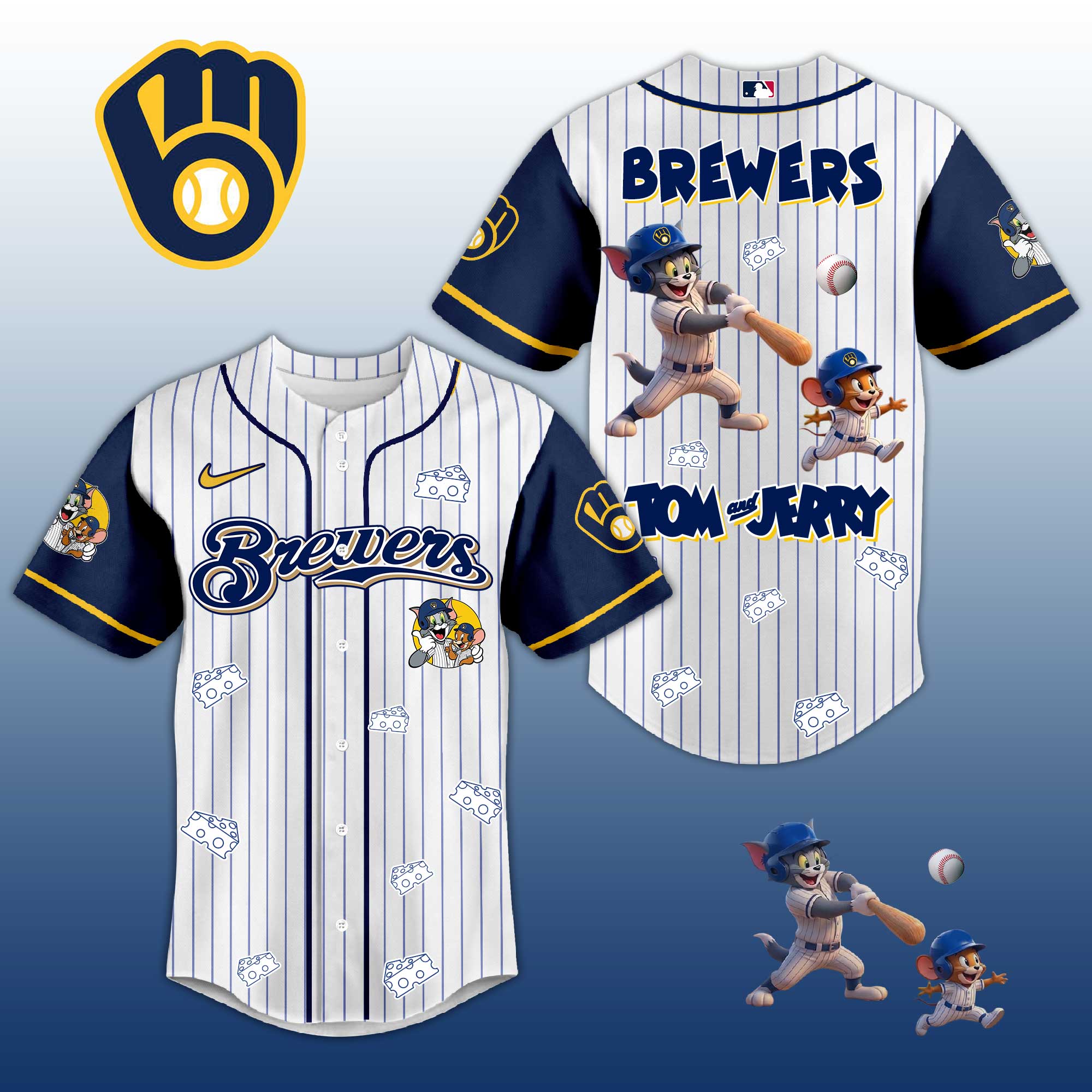 Baseball Jersey M.Brewers Tom & Jerry Style – Cute Cartoon Fan Gift Shirt.