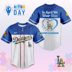 L.A Dodgers In April We Wear Blue Autism Baseball Jersey.