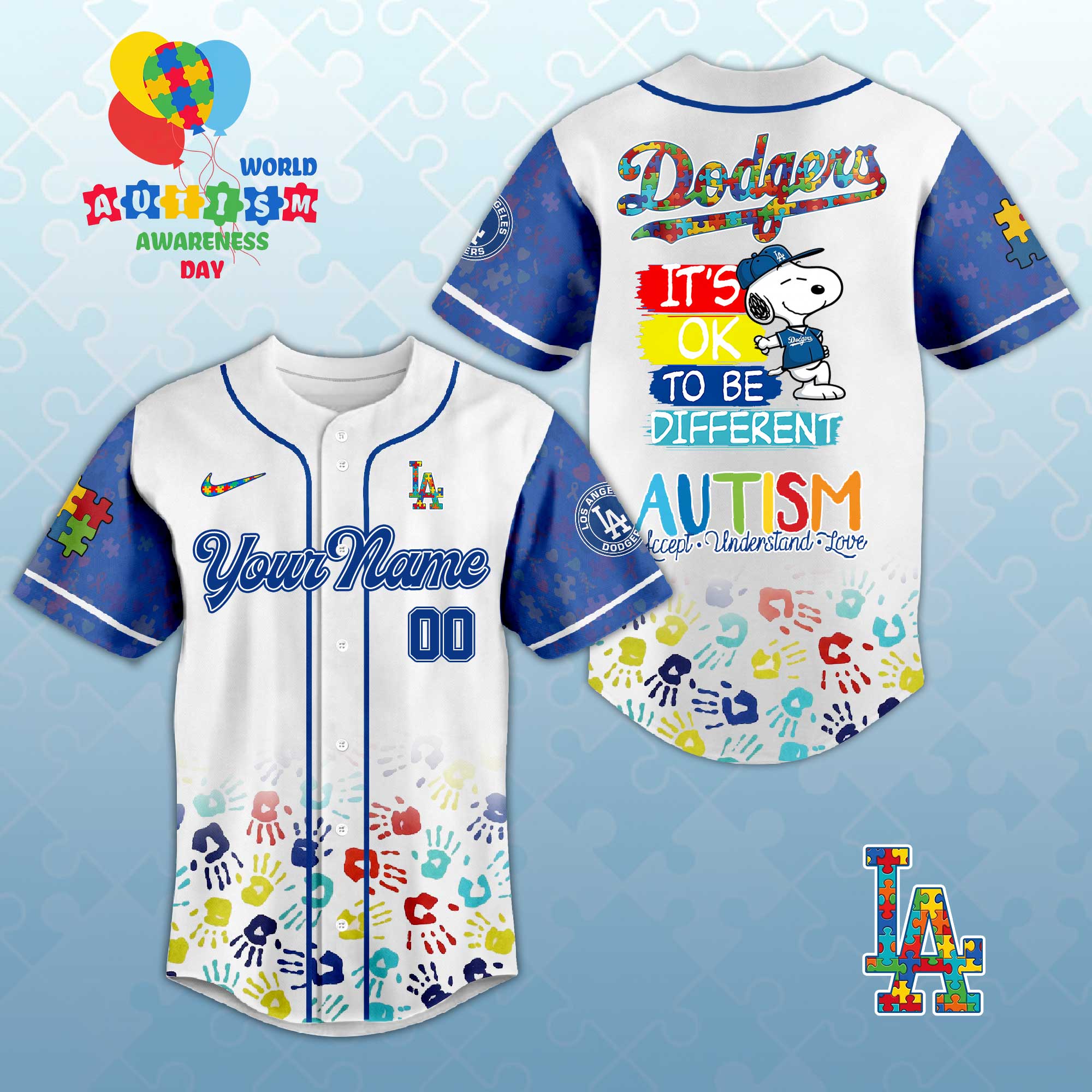 LA. Dodgers Autism Awareness 2026 Limited Editions Baseball Jersey.