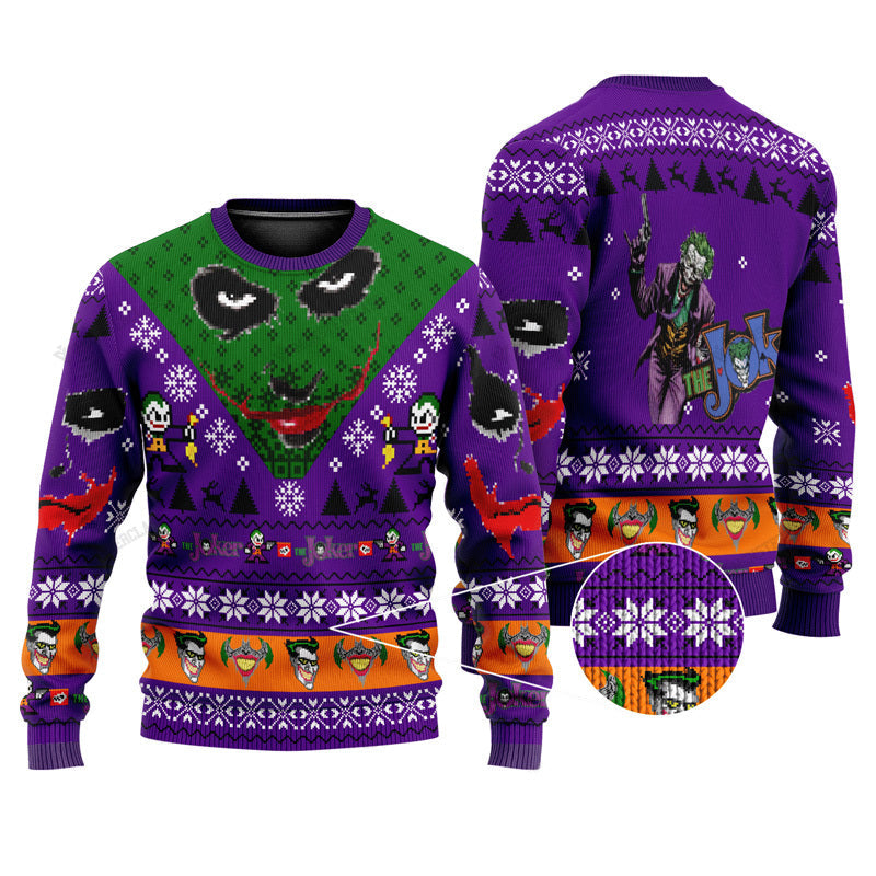 The Joker And Batman Ugly Christmas Sweater, Joker Vs Batman Christmas Ugly Sweater, Dc Comics The Joker Lover Christmas Holiday Crewneck Ugly Sweater