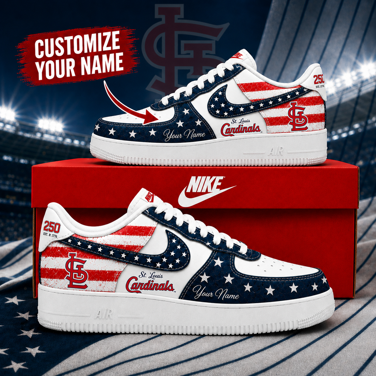 St - Louis - Cardinals | 250 Years Of America  Customized AF1 Shoes