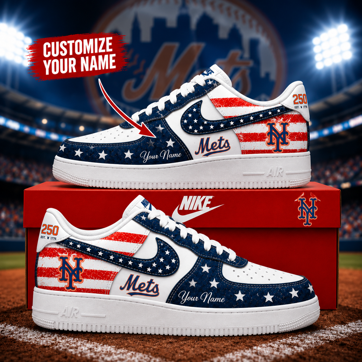 New York - Mets | 250 Years Of America  Customized AF1 Shoes
