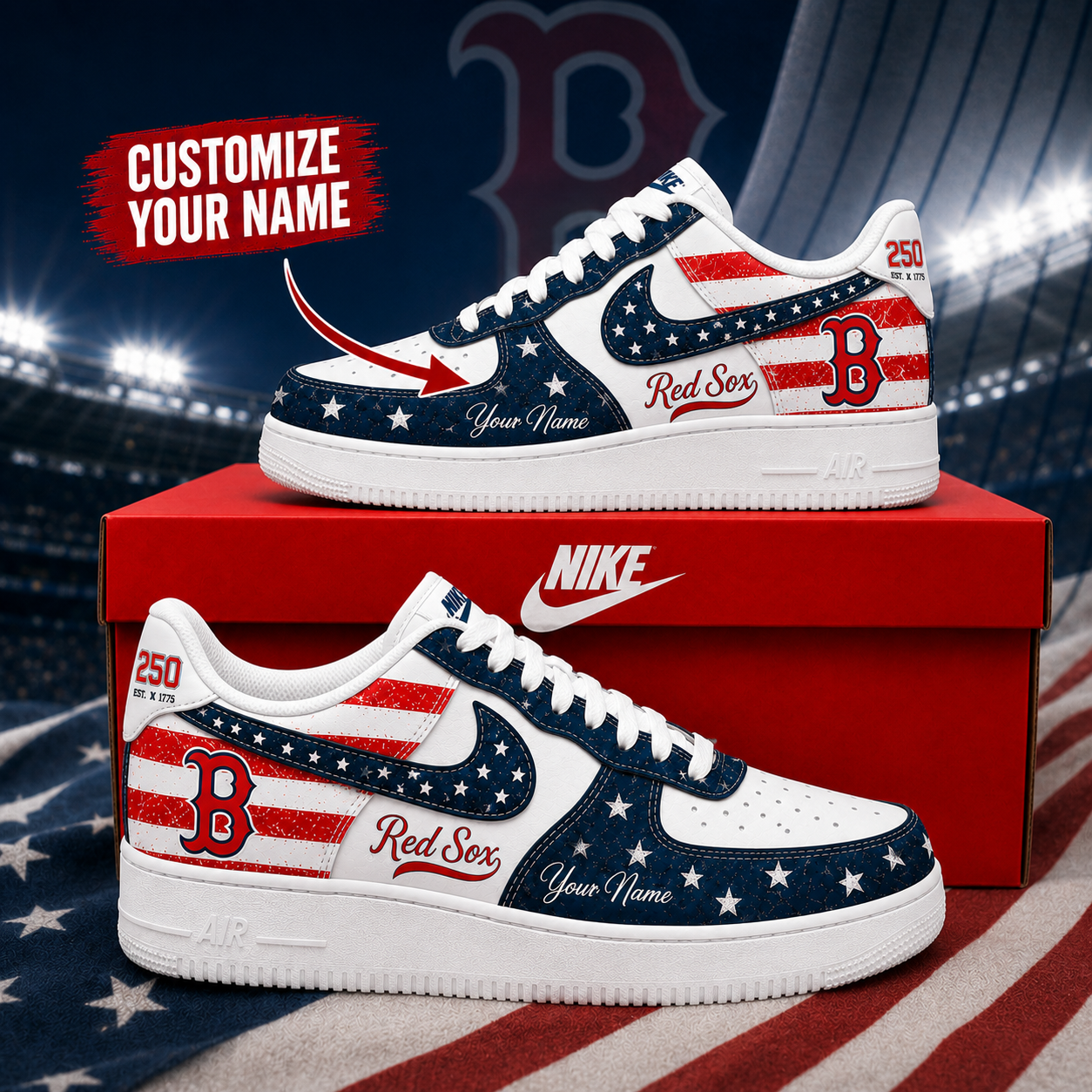 Boston - Red Sox | 250 Years Of America  Customized AF1 Shoes
