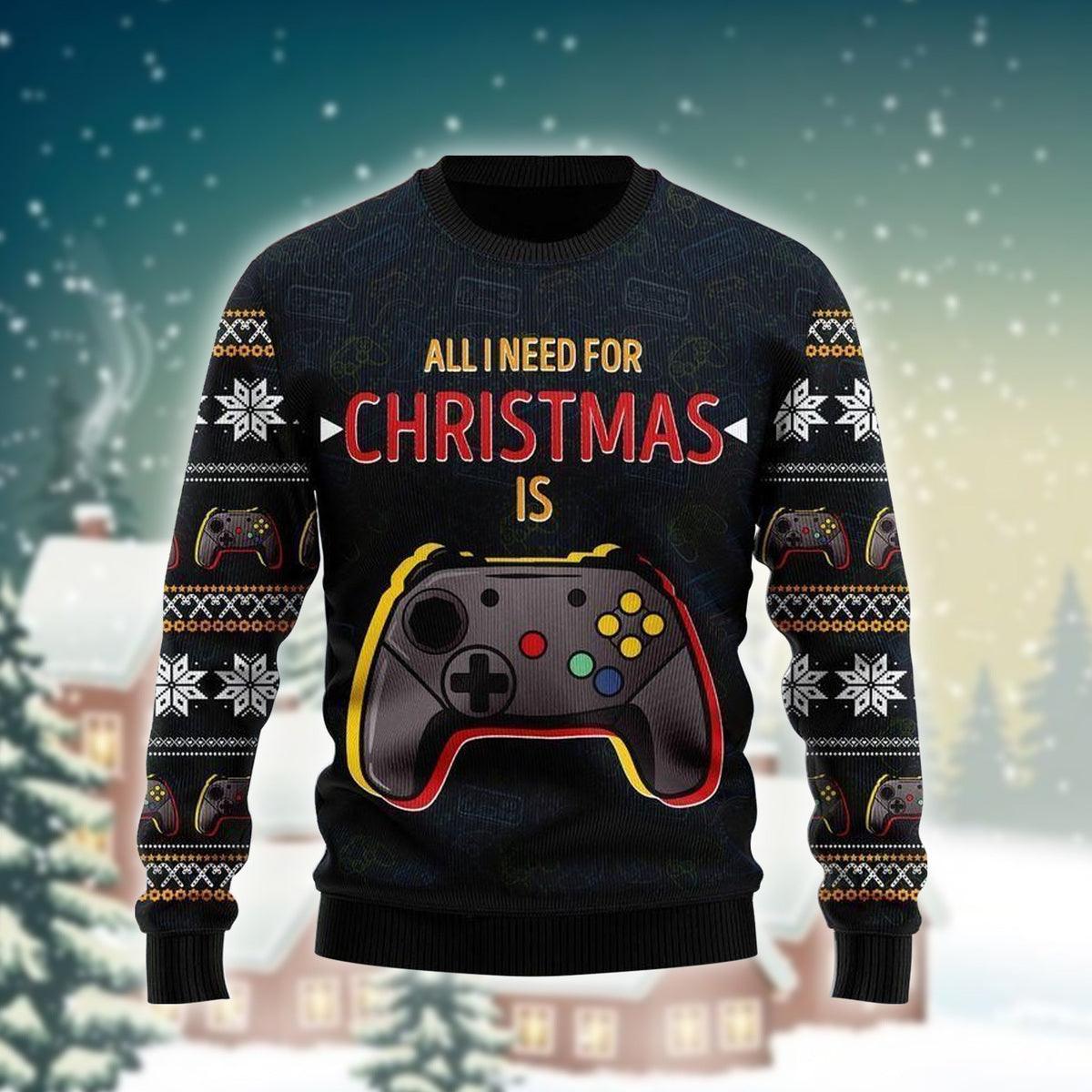 All I Need For Christmas Is Games Controller Ugly Sweater, Video Games Controller Ugly Christmas Sweater, Video Game Crewneck Knitted Ugly Sweaters