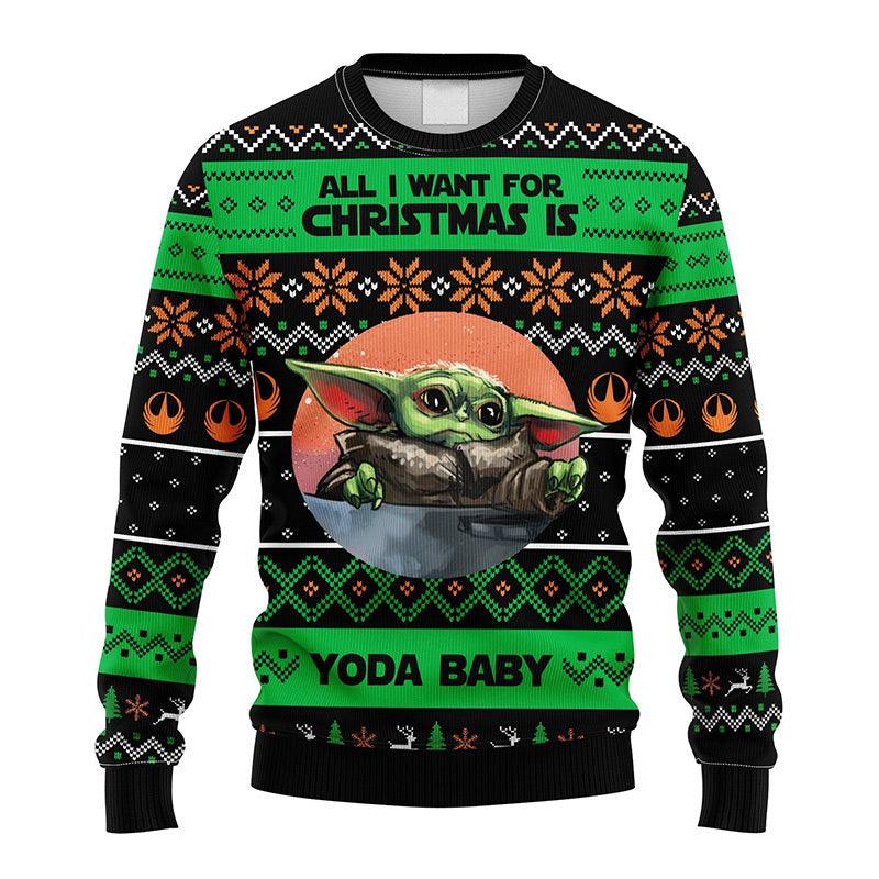 All I Want For Christmas Is Yoda Baby Ugly Christmas Sweater, Star Wars Grogu Baby Yoda Xmas Ugly Sweater, Star Wars Christmas Crewneck Ugly Sweater