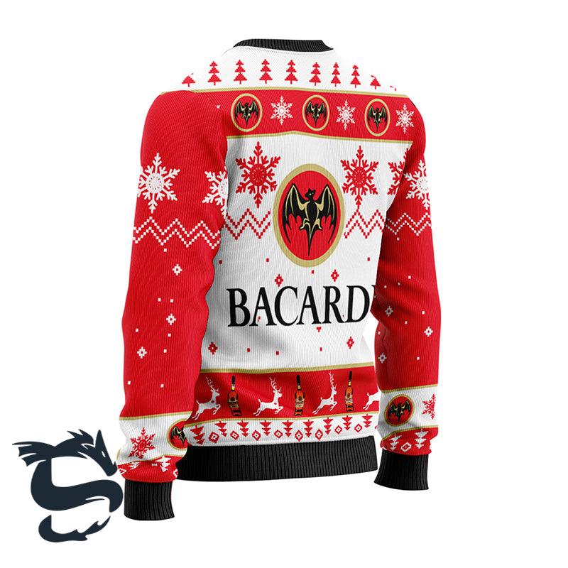 Bacardi Rum Ugly Christmas Sweater, Bacardi White Rum Lovers Christmas Ugly Sweater, Bacardi Logo Print Christmas Holiday Crew Neck Ugly Sweaters