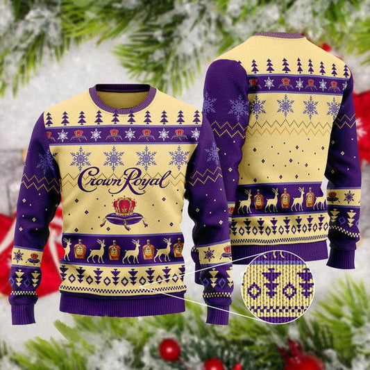 Basic Crown Royal Ugly Christmas Sweater, Crown Royal Whiskey Christmas Ugly Sweaters, Crown Royal Logo All-over Printed Crewneck Ugly Sweater