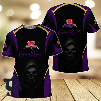 Black Skull Crown Royal Whisky 3D T-shirt, Black Skull Crown Royal Whisky T-shirt