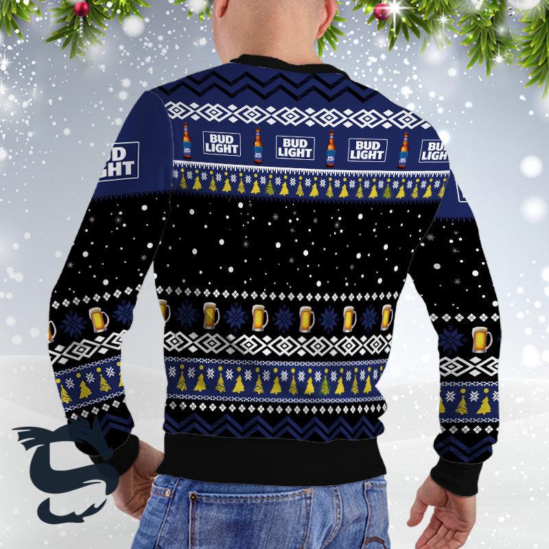 Bud Light Santa Reindeer Snowflake Ugly Christmas Sweater, Bud Light Beer Christmas Ugly Sweater, Bud Light Beer Lover Xmas Crewneck Ugly Sweater