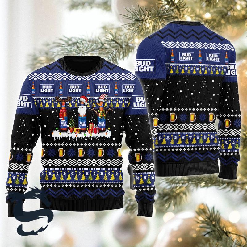 Bud Light Santa Reindeer Snowflake Ugly Christmas Sweater, Bud Light Beer Christmas Ugly Sweater, Bud Light Beer Lover Xmas Crewneck Ugly Sweater